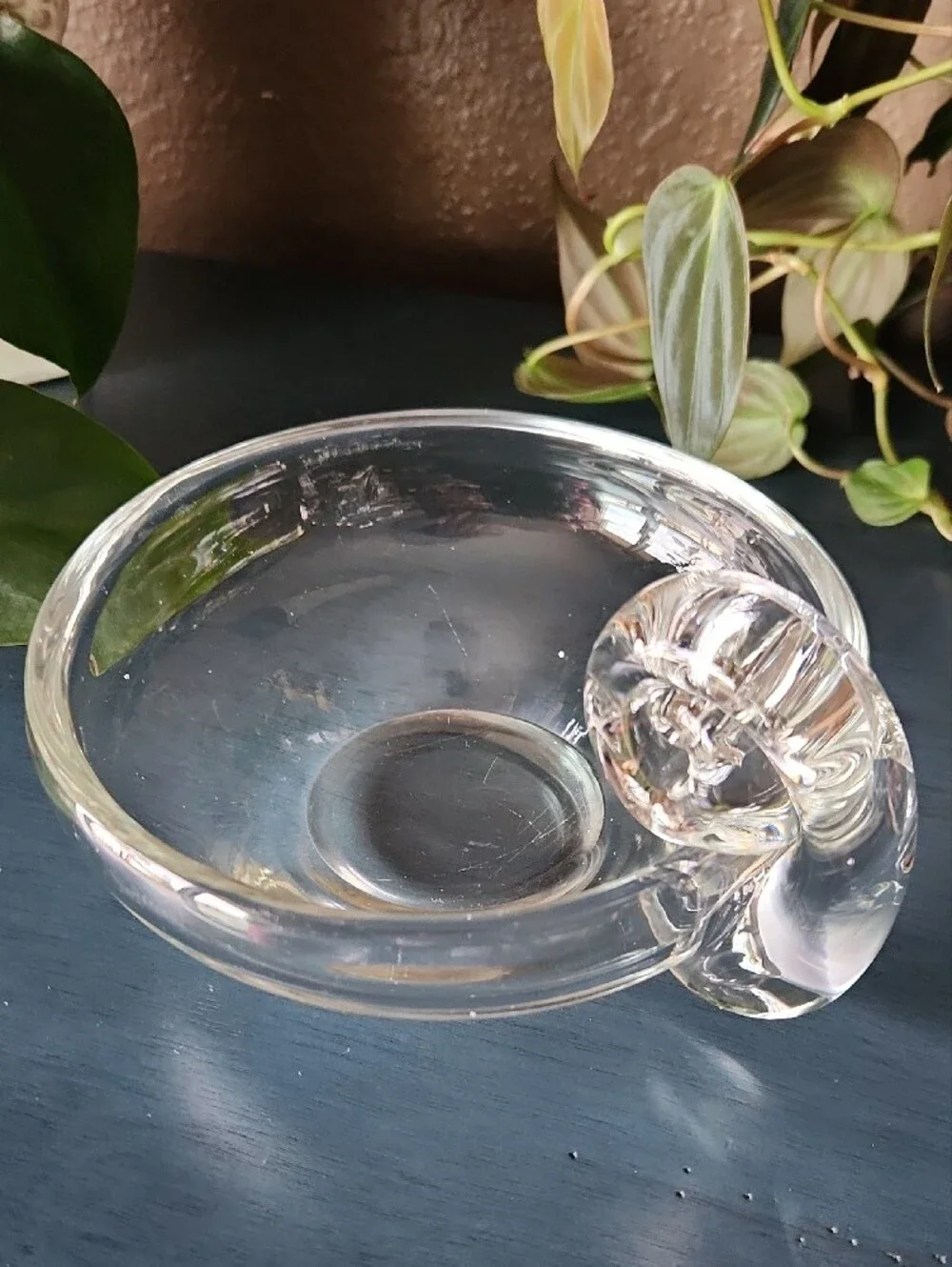 Steuben Glass Bowl with Snail Handle   Heavy Crystal